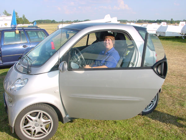 Me in one of the little SmartCars produced by Mercedes